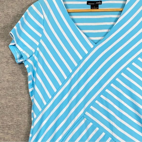 RXB Womens Blue/White Geometric Stripes Short Sleeve Athletic Blouse Size Large - Picture 4 of 9